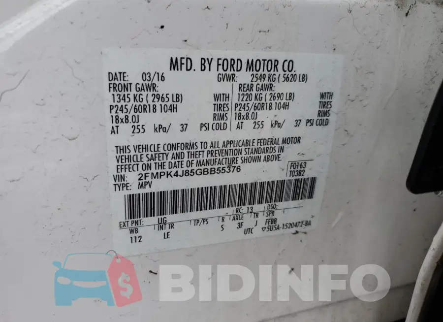 2FMPK4J85GBB55376 Photo# 13