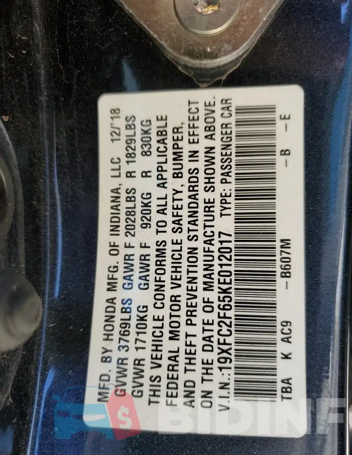 19XFC2F65KE012017 Photo# 13