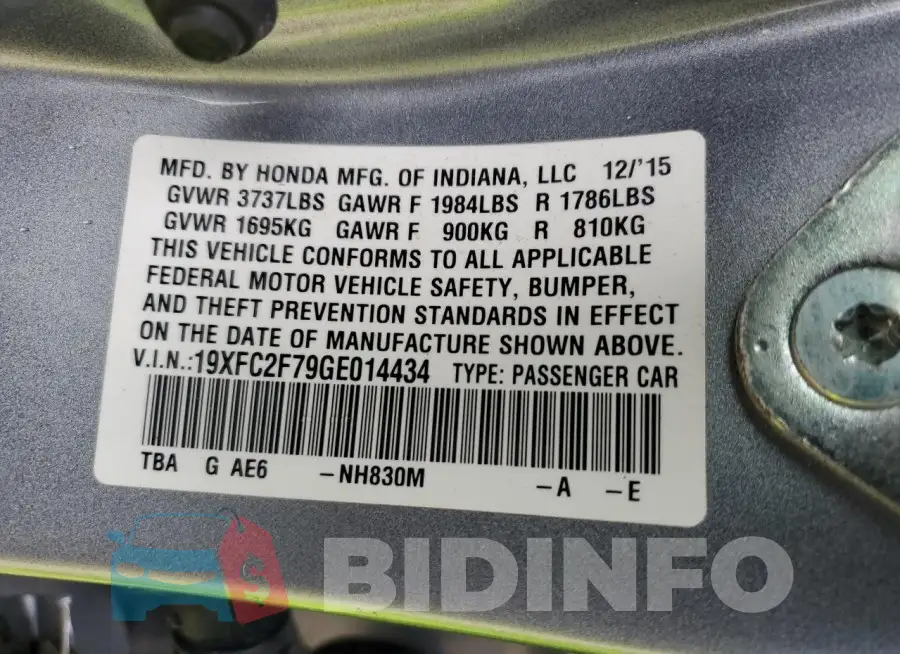 19XFC2F79GE014434 Photo# 12