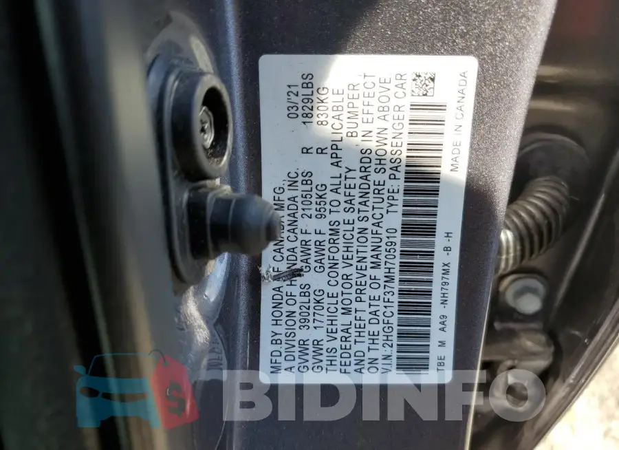 2HGFC1F37MH705910 Photo# 13
