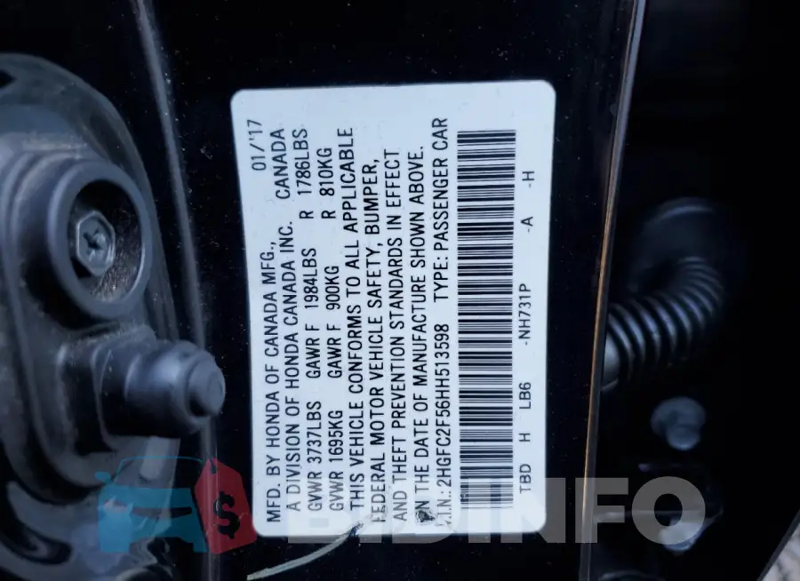 2HGFC2F56HH513598 Photo# 12