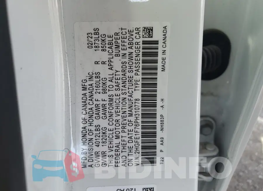 2HGFE1F76PH310778 Photo# 13