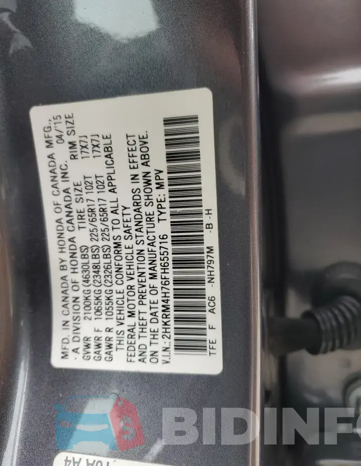 2HKRM4H76FH655716 Photo# 13