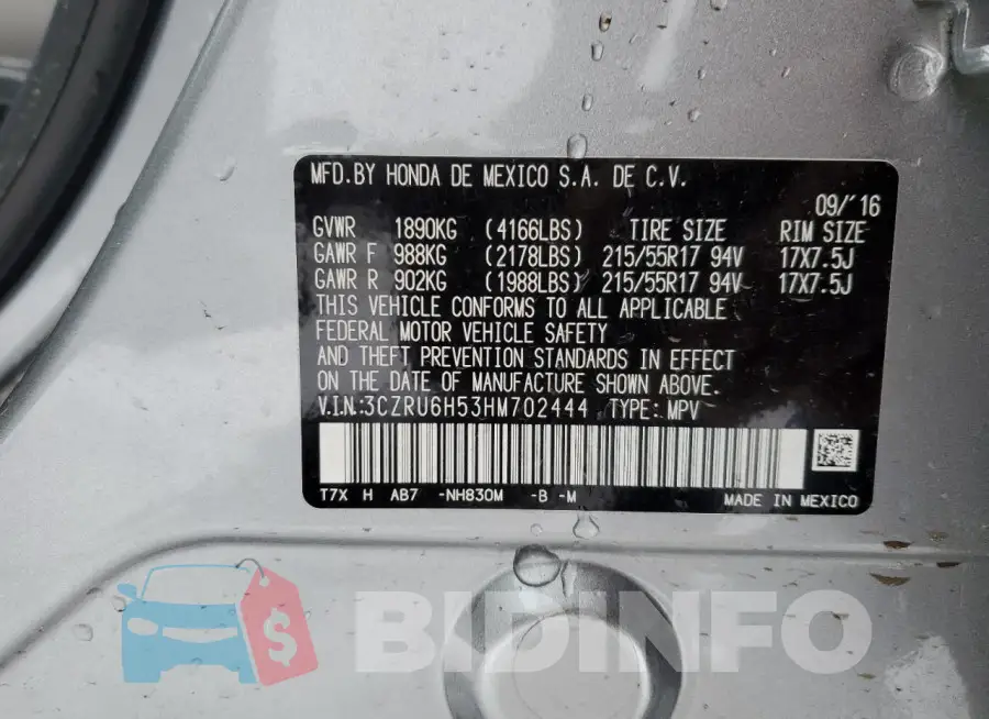 3CZRU6H53HM702444 Photo# 13