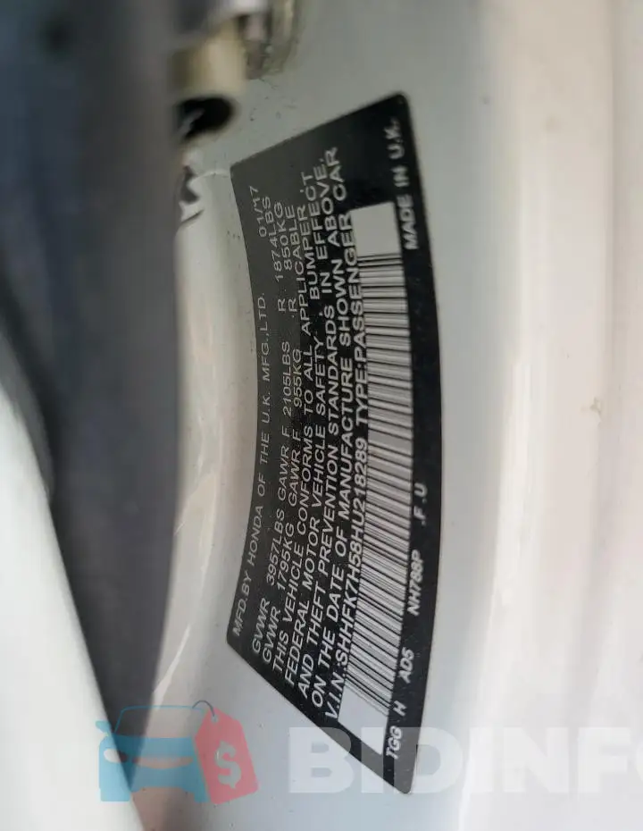 SHHFK7H58HU218289 Photo# 12