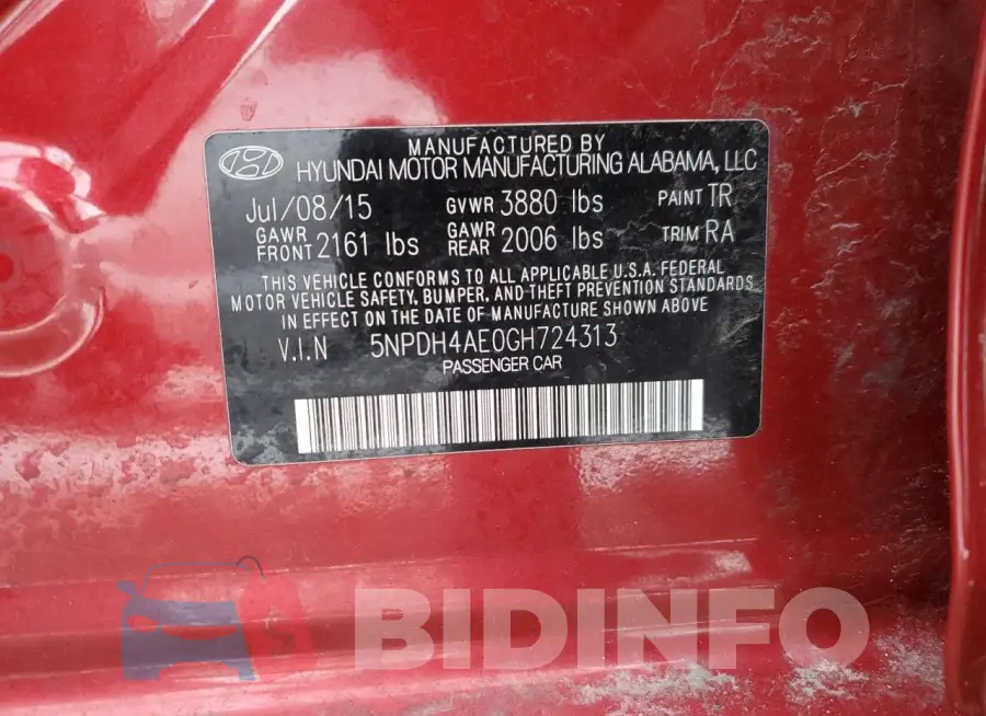 5NPDH4AE0GH724313 Photo# 13