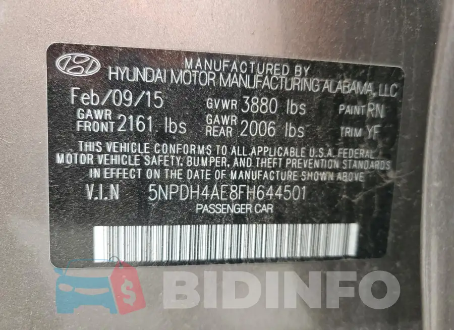 5NPDH4AE8FH644501 Photo# 12