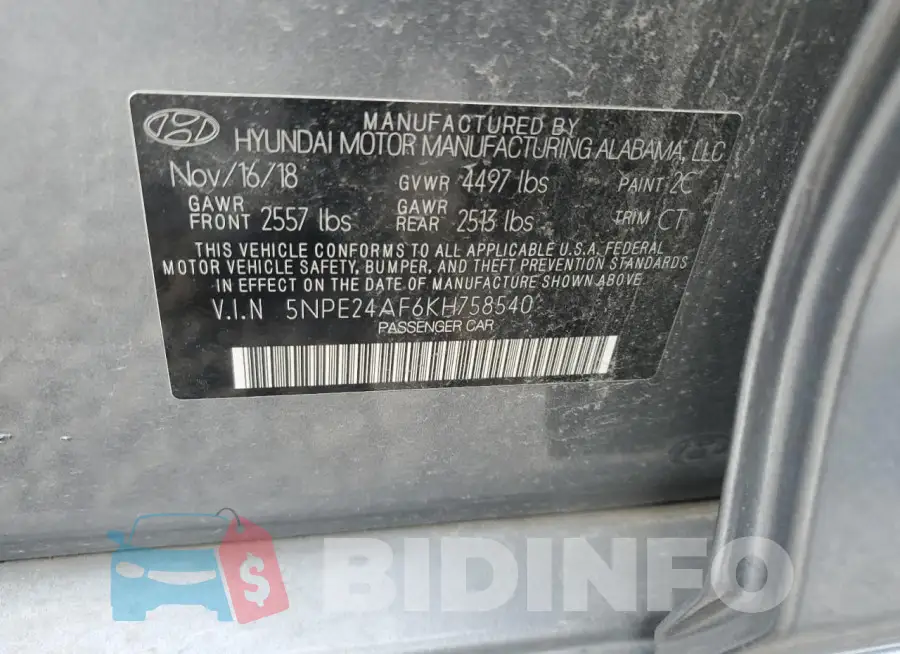 5NPE24AF6KH758540 Photo# 12