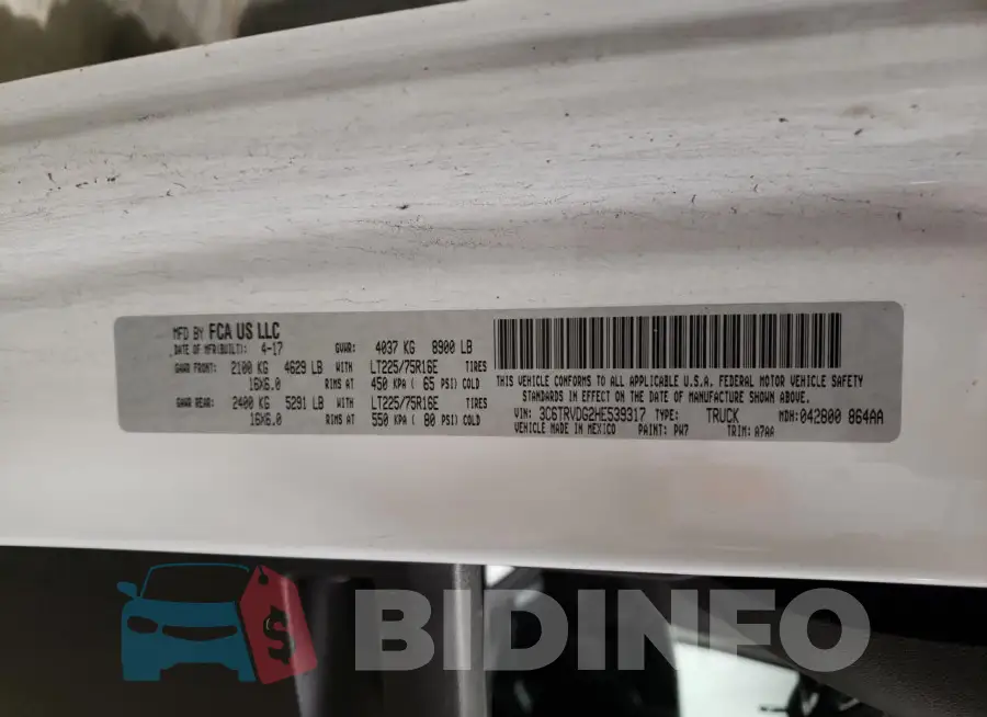 3C6TRVDG2HE539317 Photo# 12
