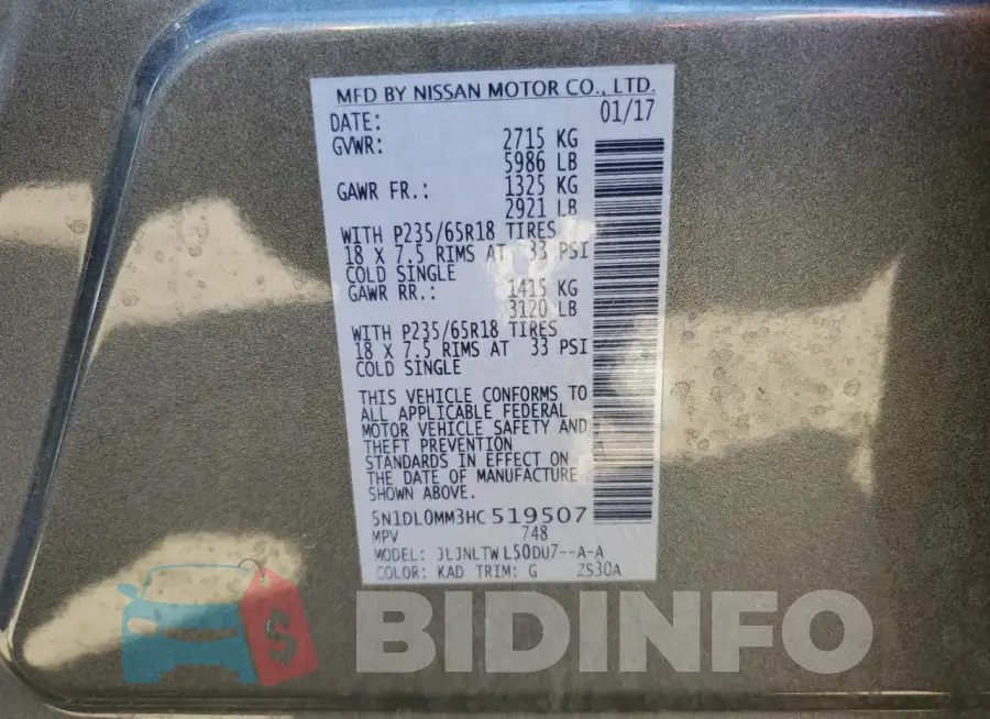 5N1DL0MM3HC519507 Photo# 13