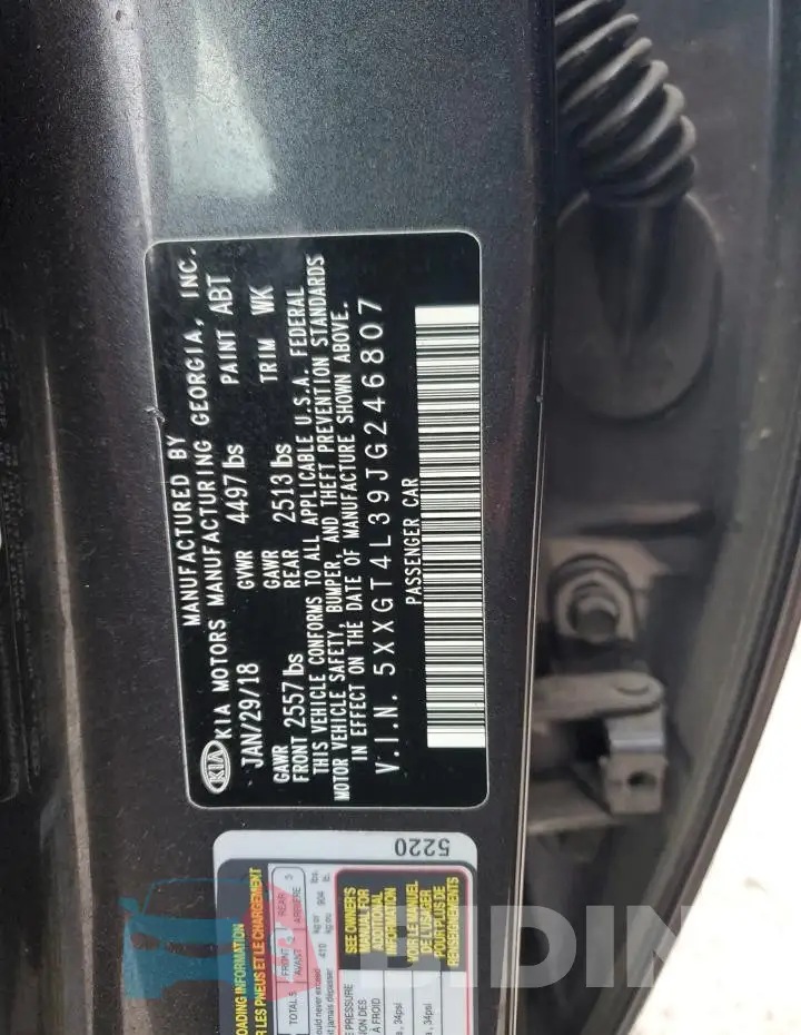 5XXGT4L39JG246807 Photo# 13