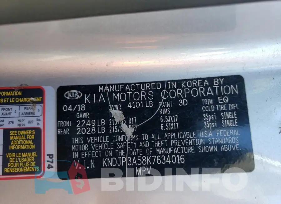 KNDJP3A58K7634016 Photo# 13