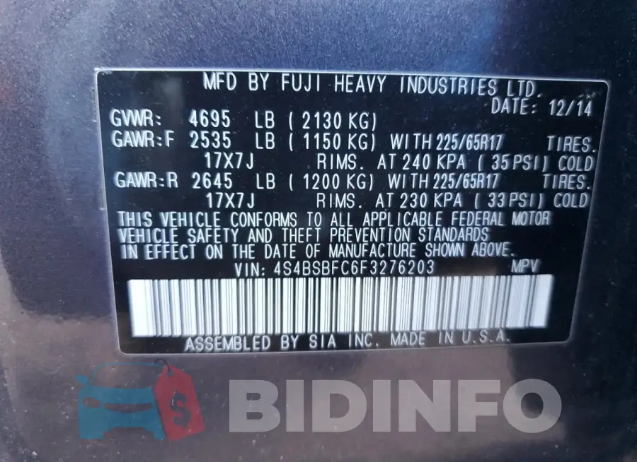4S4BSBFC6F3276203 Photo# 13