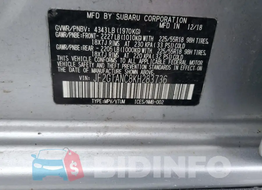 JF2GTANC8KH283736 Photo# 12