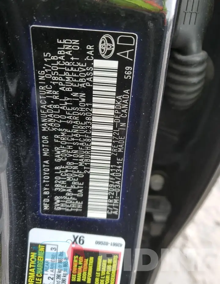 2T1BURHE8FC338021 Photo# 12