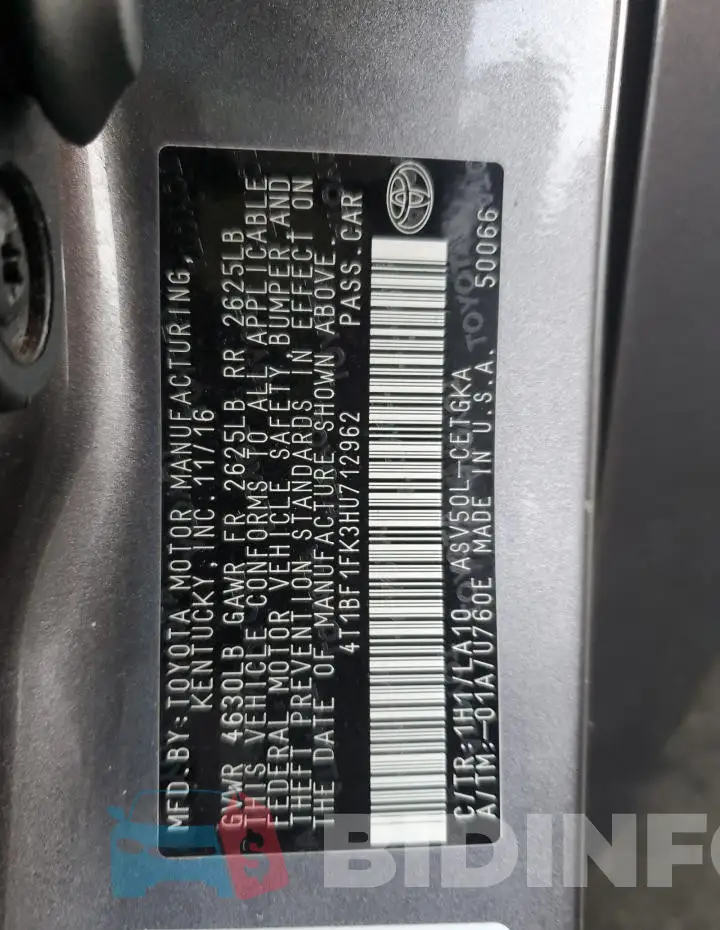 4T1BF1FK3HU712962 Photo# 12