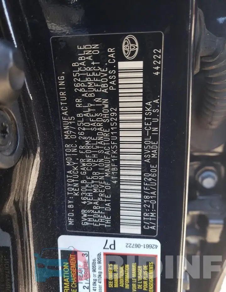 4T1BF1FK5FU115292 Photo# 12