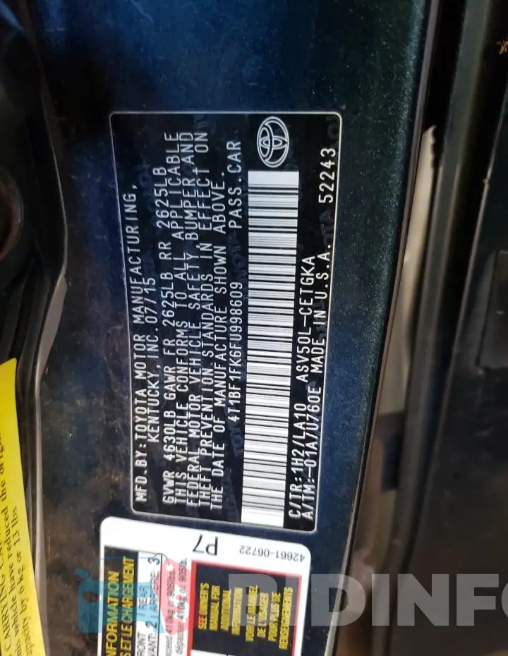 4T1BF1FK6FU998609 Photo# 12
