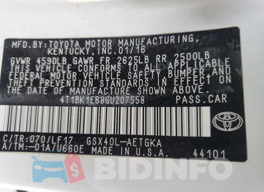 4T1BK1EB8GU207558 Photo# 12