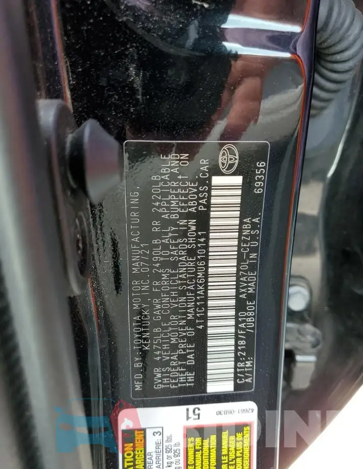 4T1C11AK6MU610141 Photo# 12