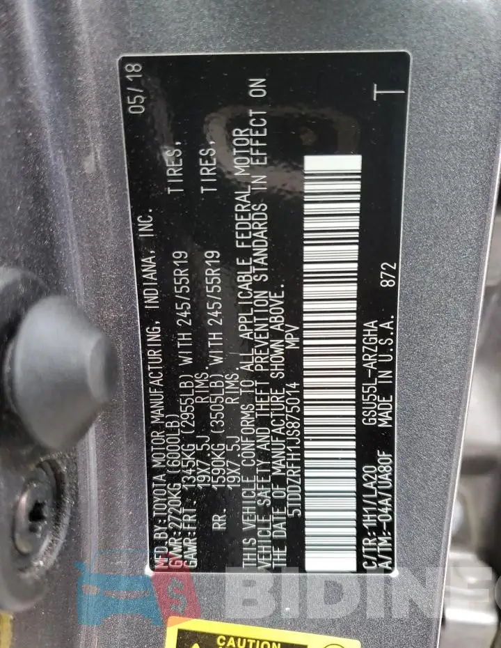 5TDDZRFH1JS875014 Photo# 13