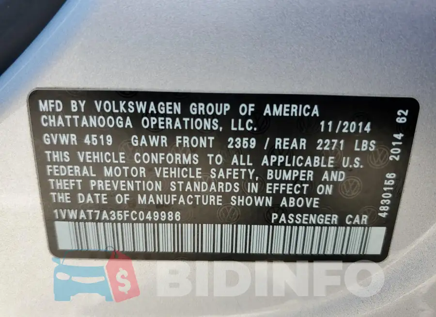 1VWAT7A35FC049986 Photo# 12