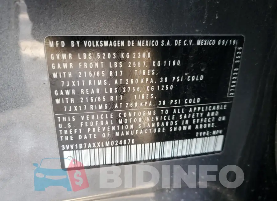 3VV1B7AXXLM024876 Photo# 13