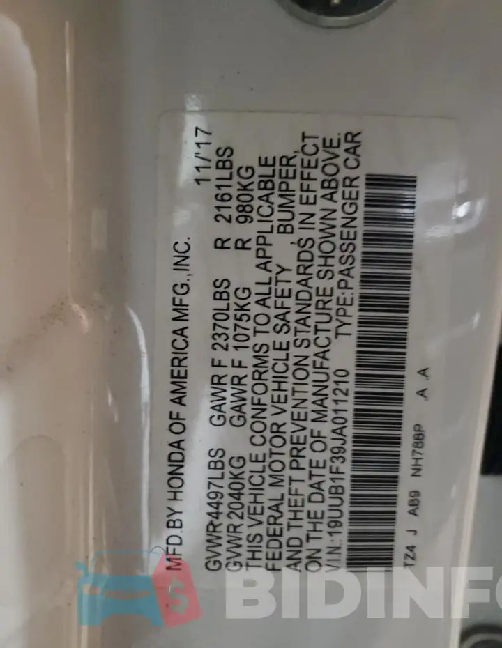 19UUB1F39JA011210 Photo# 12