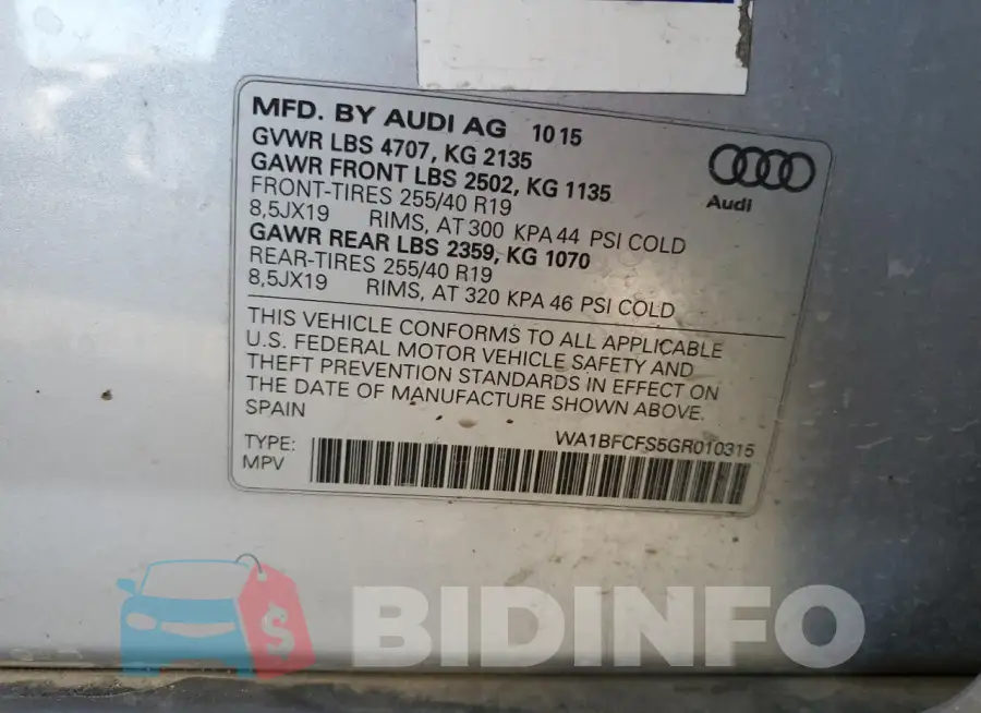 WA1BFCFS5GR010315 Photo# 13