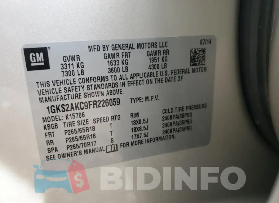 1GKS2AKC9FR226059 Photo# 12