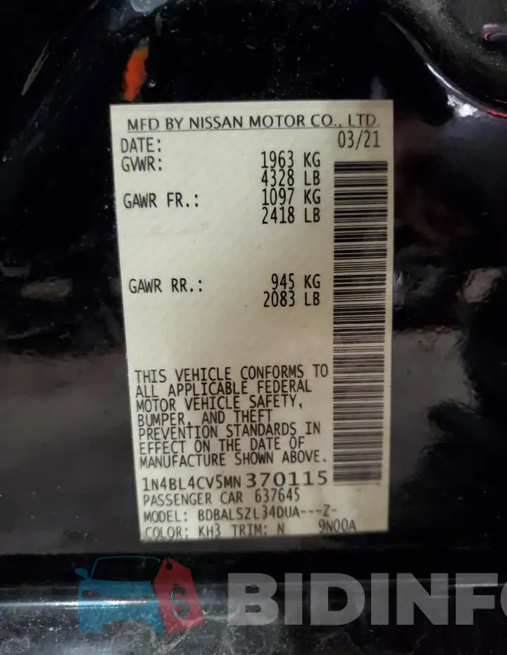 1N4BL4CV5MN370115 Photo# 12