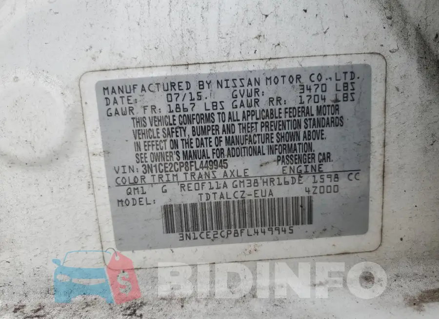 3N1CE2CP8FL449945 Photo# 13