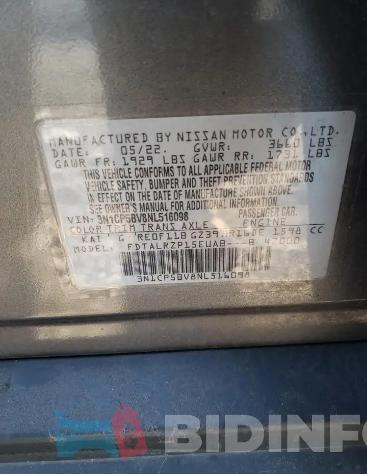 3N1CP5BV8NL516098 Photo# 13