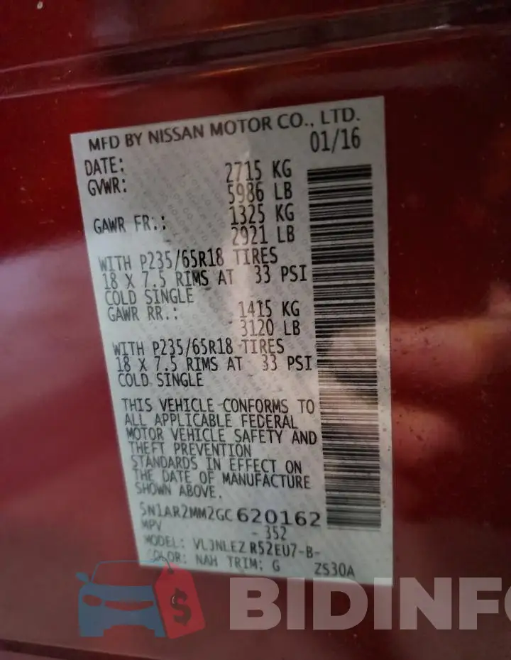 5N1AR2MM2GC620162 Photo# 12