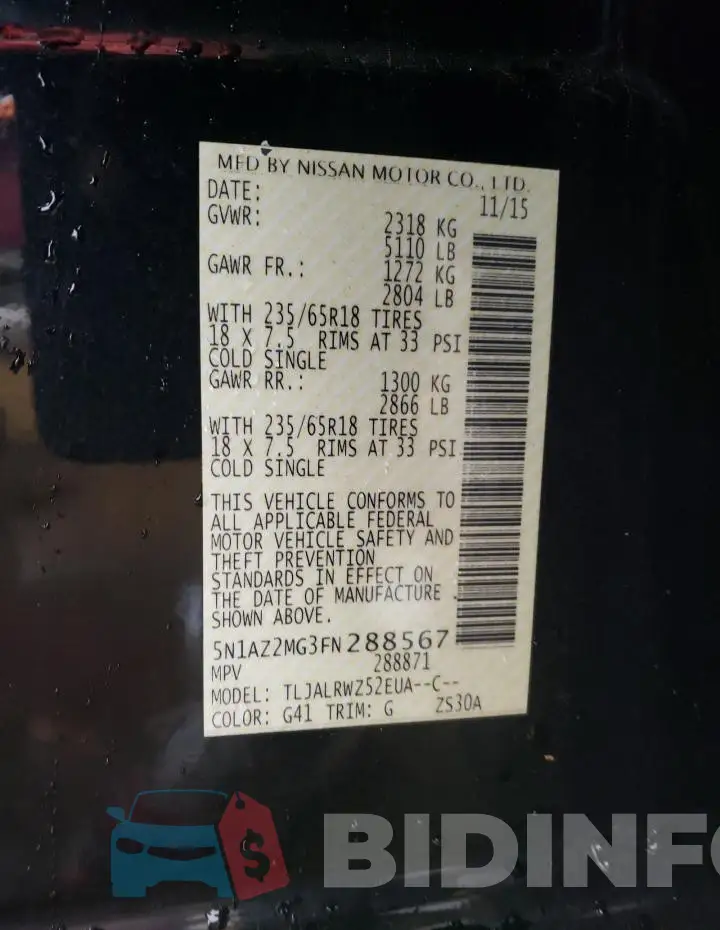 5N1AZ2MG3FN288567 Photo# 12