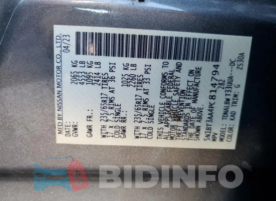 5N1BT3AA4PC814794 Photo# 12