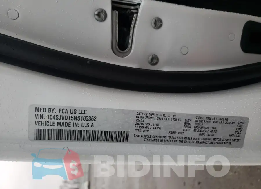1C4SJVDT5NS105362 Photo# 12