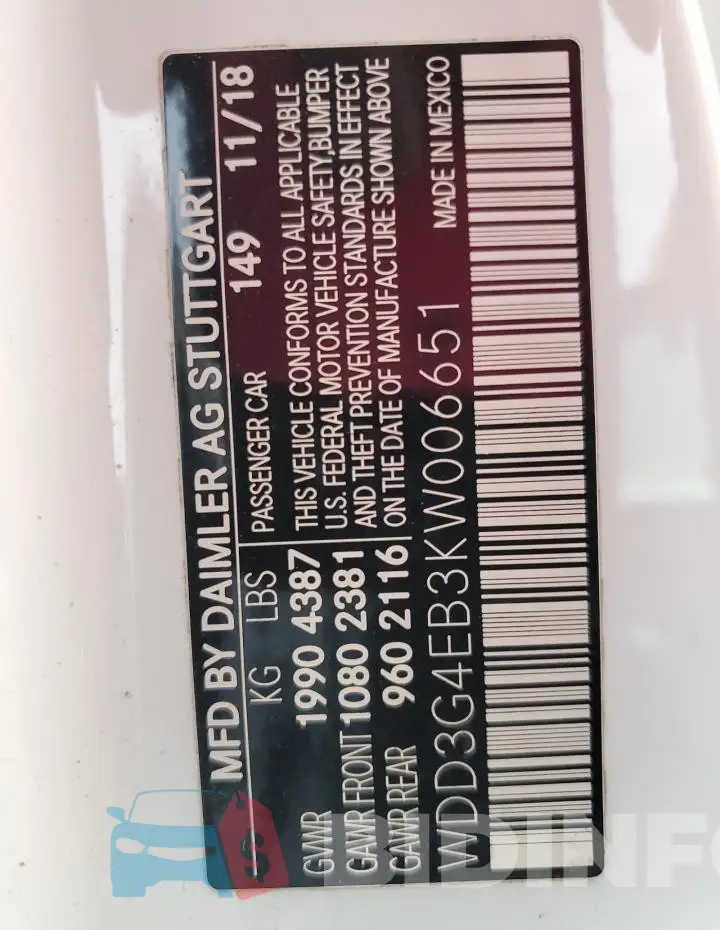 WDD3G4EB3KW006651 Photo# 12