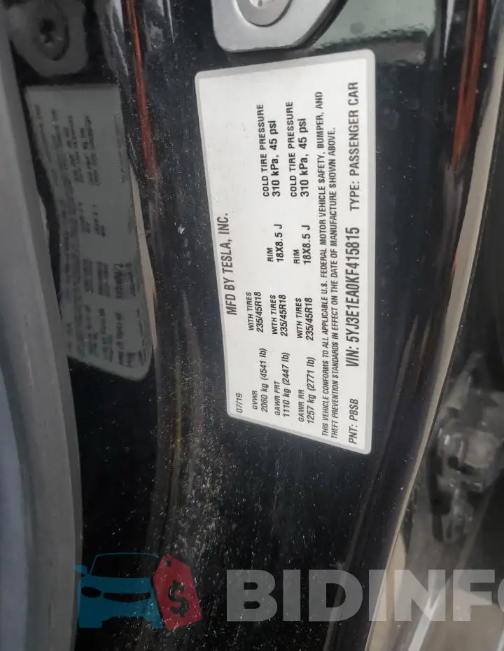 5YJ3E1EA0KF415815 Photo# 13
