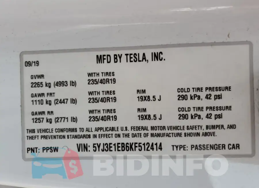 5YJ3E1EB6KF512414 Photo# 13