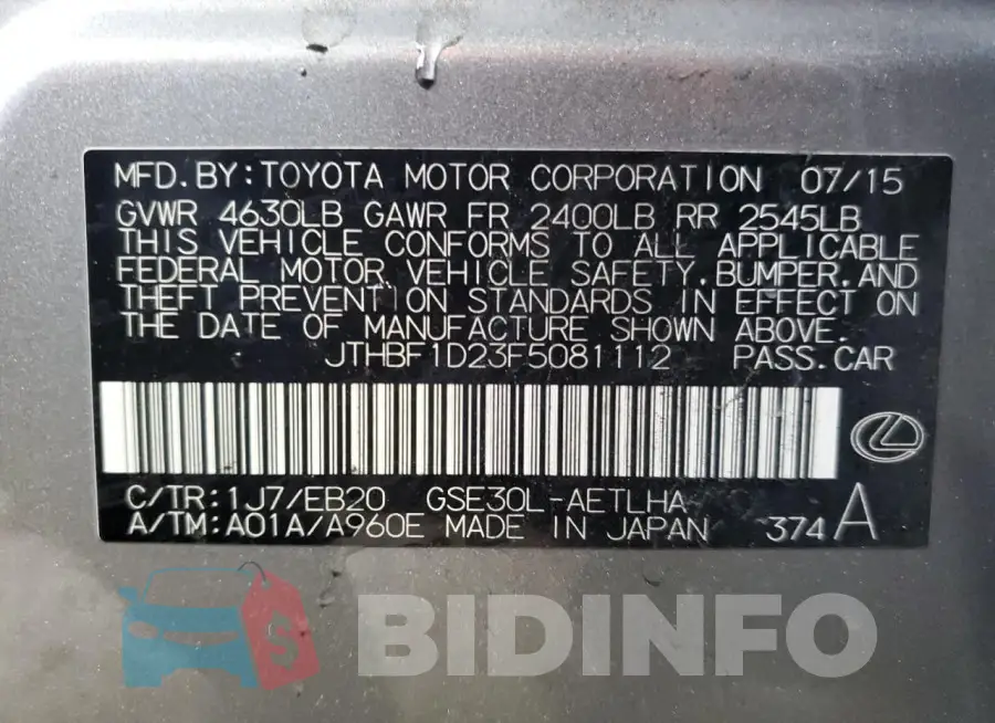 JTHBF1D23F5081112 Photo# 13