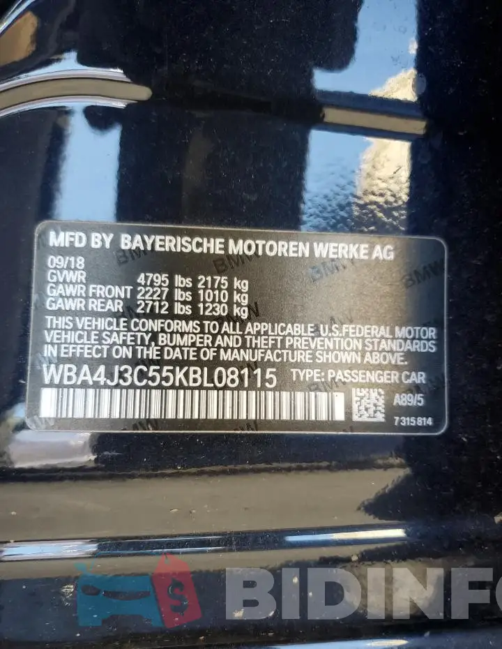 WBA4J3C55KBL08115 Photo# 12
