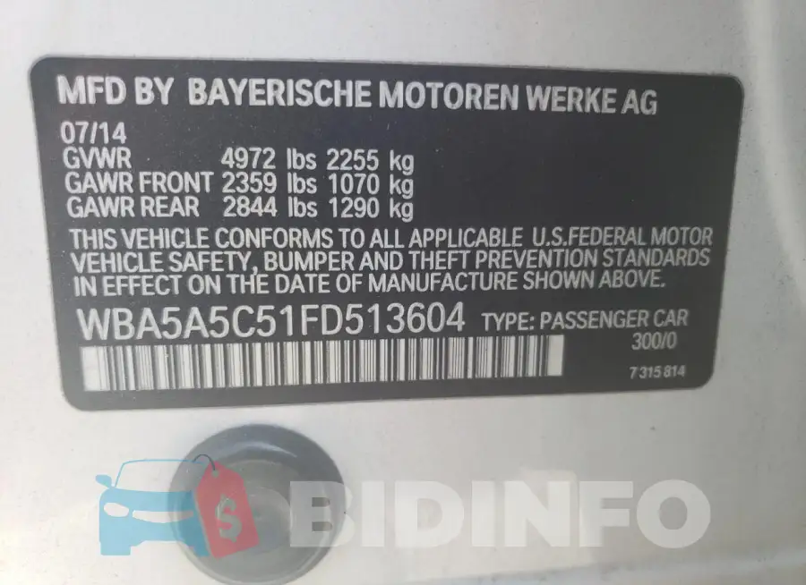 WBA5A5C51FD513604 Photo# 12