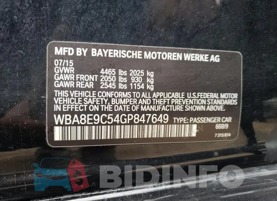 WBA8E9C54GP847649 Photo# 13