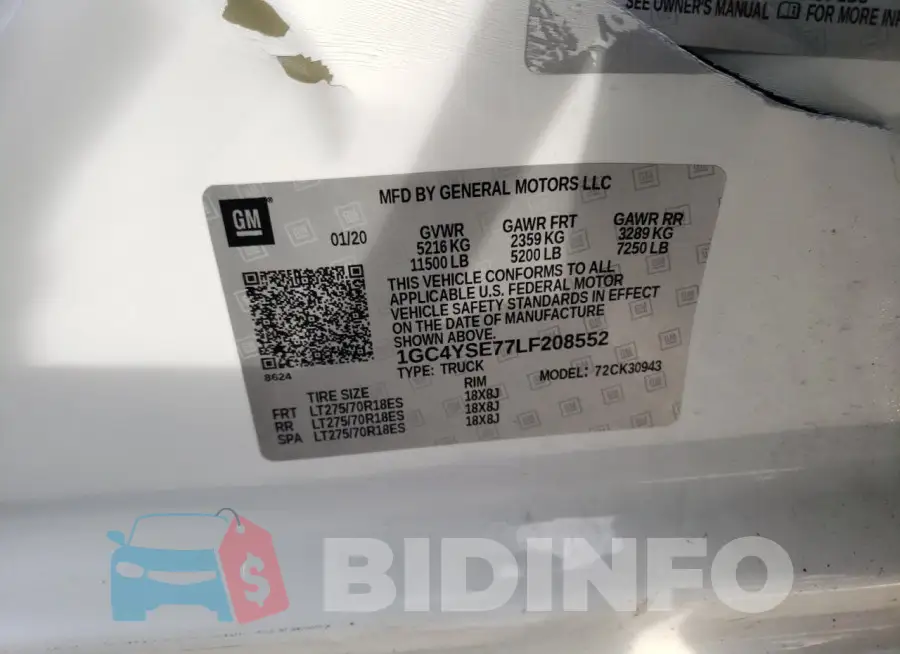 1GC4YSE77LF208552 Photo# 12