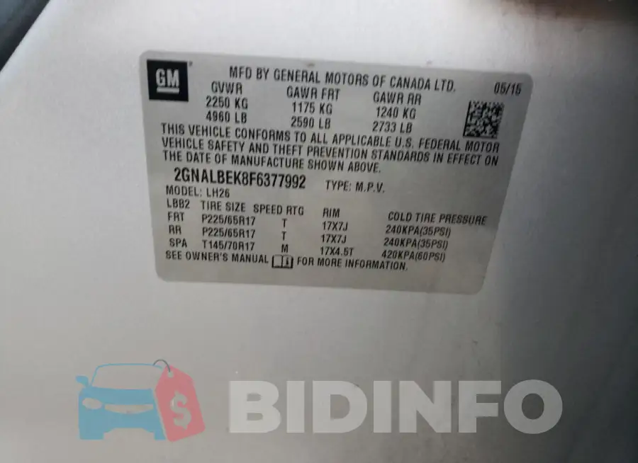 2GNALBEK8F6377992 Photo# 13