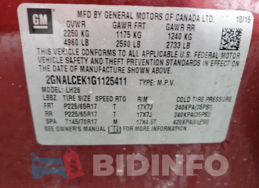 2GNALCEK1G1125411 Photo# 13