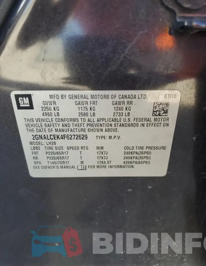 2GNALCEK4F6272629 Photo# 13