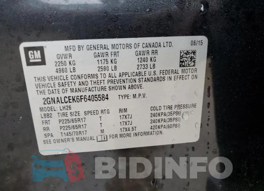 2GNALCEK6F6405584 Photo# 13