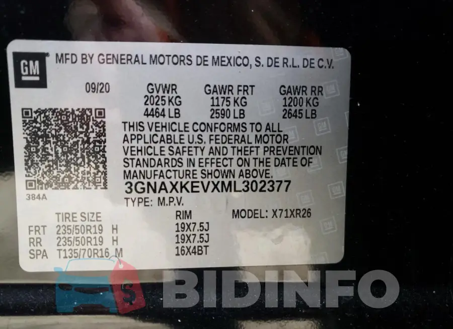 3GNAXKEVXML302377 Photo# 13
